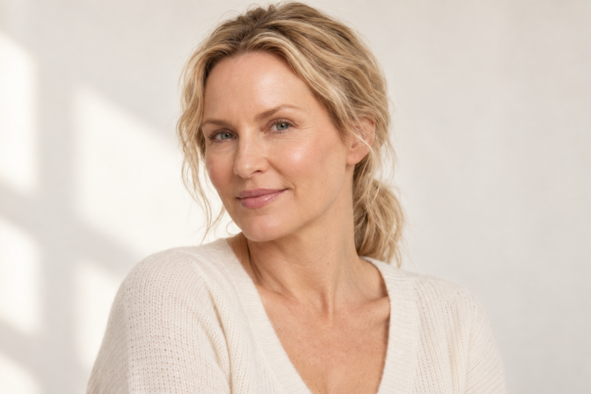 Aevyraa model 1 editorial portrait — Red Light for Under-Eyes: What the Research Says, and How to Build a Simple Routine