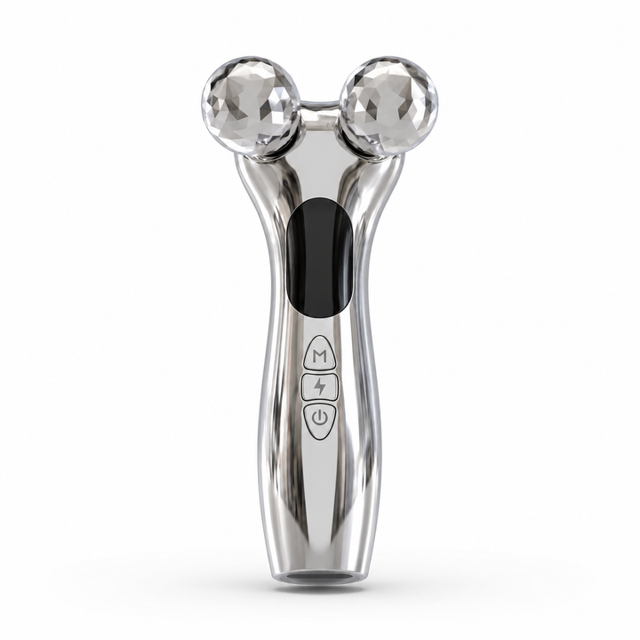 Aevyraa Face Reset 4D Microcurrent Lift silver facial toning tool with dual rollers